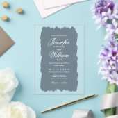 Huwelijk Elegant Romantisch Script Dusty Blue Pain Acryl Uitnodigingen (Insitu (Huwelijk))