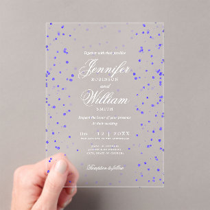 Huwelijk Elegant Romantisch Script Paarse Specks Acryl Uitnodigingen