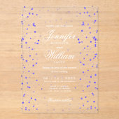 Huwelijk Elegant Romantisch Script Paarse Specks Acryl Uitnodigingen (Voorkant)