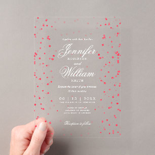 Huwelijk Elegant Romantisch Script Red Specks Acryl Uitnodigingen