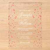 Huwelijk Elegant Romantisch Script Red Specks Acryl Uitnodigingen (Voorkant)