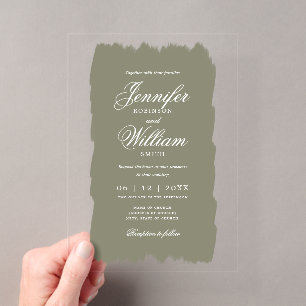 Huwelijk Elegant Romantisch Script Sage Green Pain Acryl Uitnodigingen