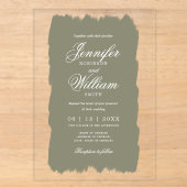 Huwelijk Elegant Romantisch Script Sage Green Pain Acryl Uitnodigingen (Voorkant)