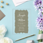 Huwelijk Elegant Romantisch Script Sage Green Pain Acryl Uitnodigingen (Insitu (Huwelijk))