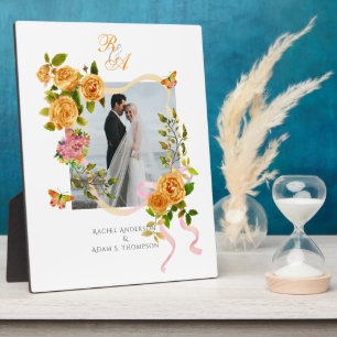 Huwelijk Elegant Roos Lint Gouden Plaque Fotoplaat