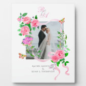 Huwelijk Elegant Roos Lint Roze Plaque Fotoplaat (Voorkant)
