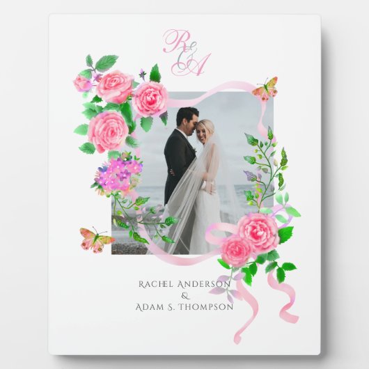 Huwelijk Elegant Roos Lint Roze Plaque Fotoplaat (Voorkant)