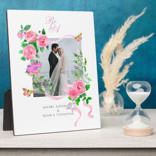 Huwelijk Elegant Roos Lint Roze Plaque Fotoplaat (Zijkant)