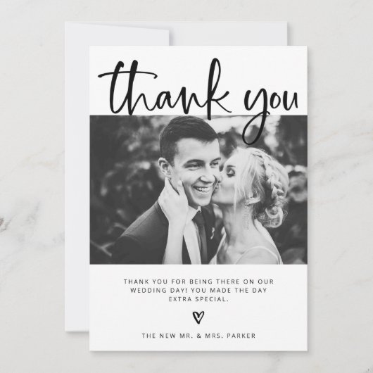 Huwelijk | Elegant zwart-wit met foto's Bedankkaart (Voorkant)