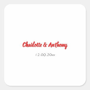 Huwelijk Elegante Kalligrafie Creatief Rood Wit Vierkante Sticker