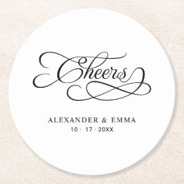 Huwelijk Elegante Kalligrafie Zwart & Wit Ronde Kartonnen Onderzetter