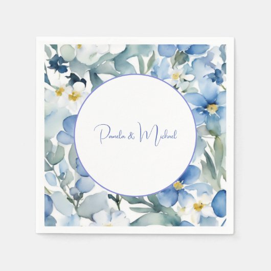 Huwelijk Elegante Minimalistische Klassieke Blauwe Servet (Voorkant)