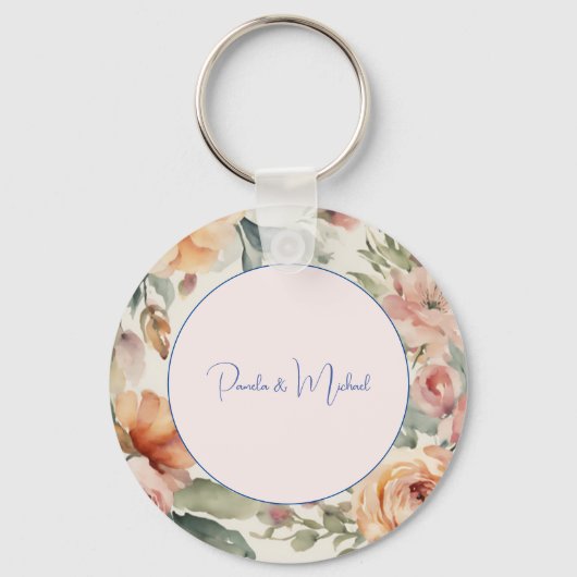 Huwelijk Elegante Minimalistische Klassieke Bloeme Sleutelhanger (Voorkant)