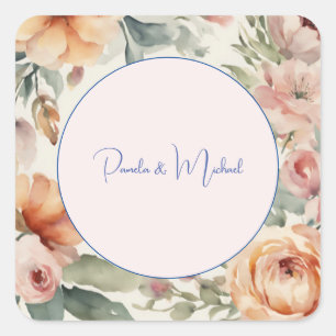 Huwelijk Elegante Minimalistische Klassieke Bloeme Vierkante Sticker