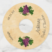 Huwelijk Elegante Purpe Druiven | Aangepaste naam Wijnglaslabel (Voorkant)