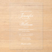 Huwelijk Elegante Romaanse Script Typografie Wit Acryl Uitnodigingen (Voorkant)