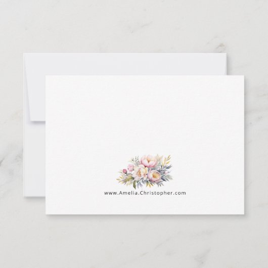 Huwelijk elegante roze pioenen RSVP (Achterkant)