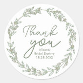 Huwelijk Elegante Waterverf Greenery Leaves Ronde Sticker (Voorkant)