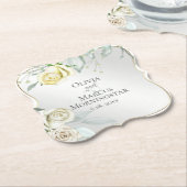 Huwelijk Elegante Waterverf Ivoor Geel Blush Roos Kartonnen Onderzetters (Gekanteld)