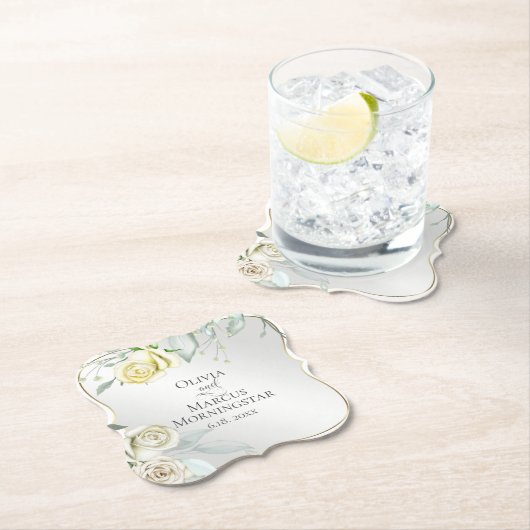 Huwelijk Elegante Waterverf Ivoor Geel Blush Roos Kartonnen Onderzetters (Insitu)