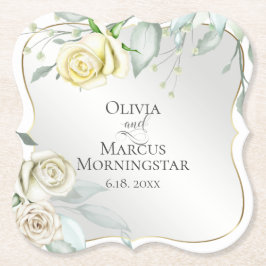 Huwelijk Elegante Waterverf Ivoor Geel Blush Roos Kartonnen Onderzetters