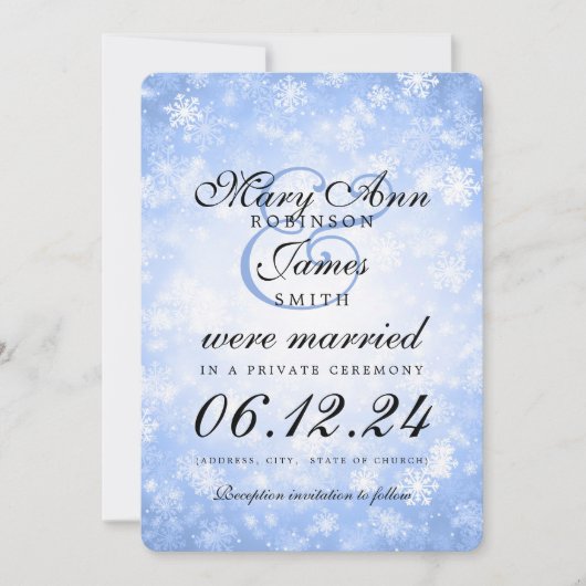 Huwelijk/Elopement Blue Winter Wonderland Kaart (Voorkant)