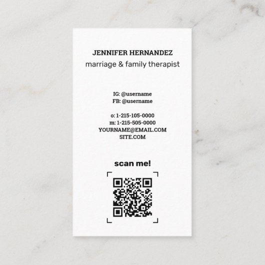 Huwelijk en familie therapeut aangepaste QR Visitekaartje (Achterkant)