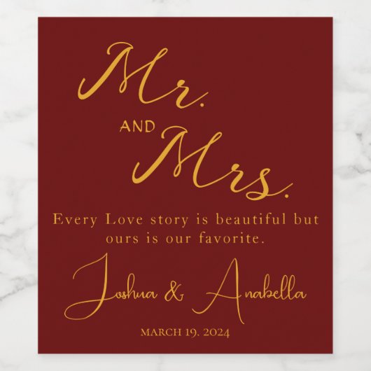 Huwelijk en Quote Bourgondië en Goud Wijn Etiket (Enkel label)