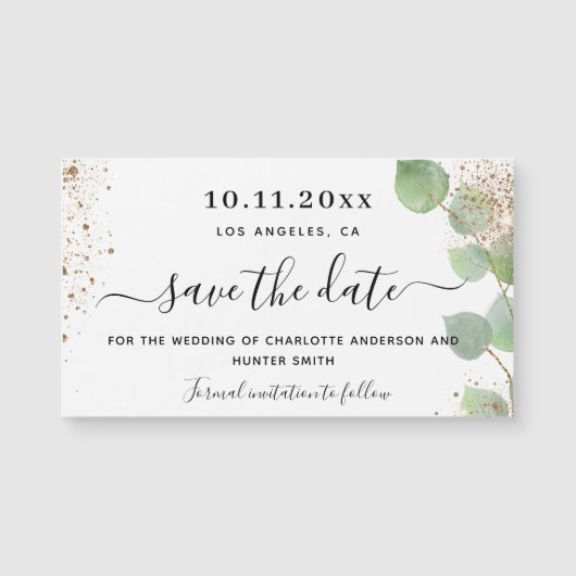 Huwelijk eucalyptus groen blijf de datum magneet (Voorkant)