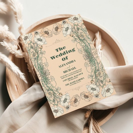 Huwelijk Floral Art Nouveau Kaart