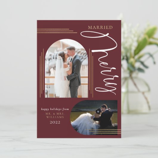 Huwelijk Foto Boog Frame Feestdagenkaart (Staand voorkant)
