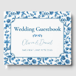 Huwelijk Gastboek Chintz Blauw & Wit Bloemen Gastenboek