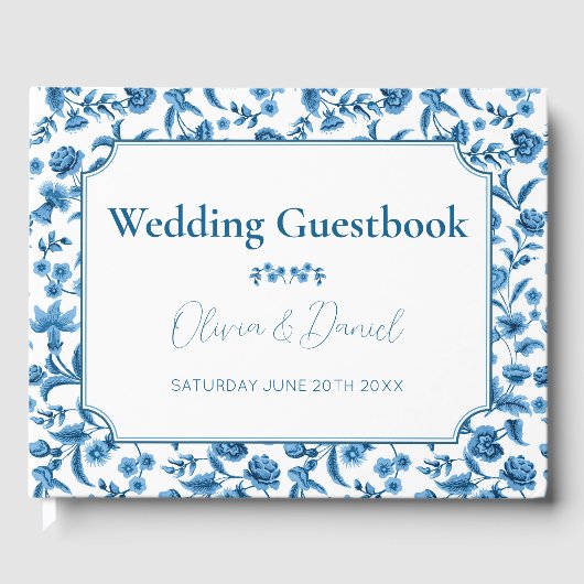 Huwelijk Gastboek Chintz Blauw & Wit Bloemen Gastenboek (Voorkant)