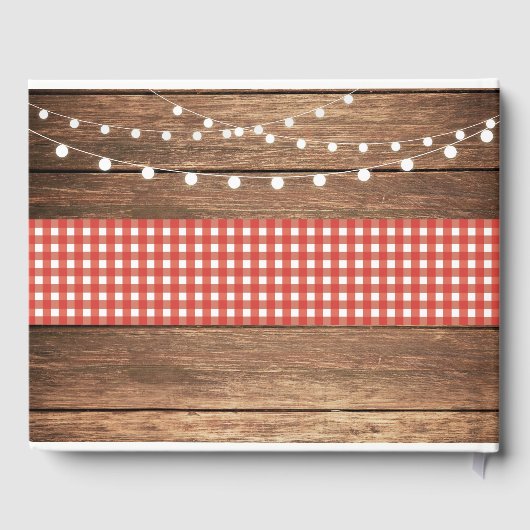 Huwelijk Gastboek Hout Rustieke Lichten Rood Check Gastenboek (Achterkant)