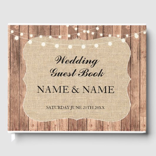 Huwelijk Gastboek Houten Burlap Rustieke Lichten R Gastenboek (Voorkant)