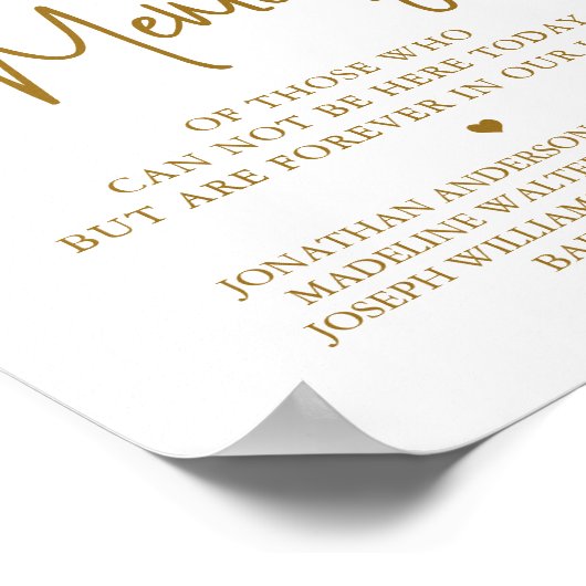 Huwelijk Gedenk Elegant Goud Ter liefdevolle Herin Poster (Hoek)