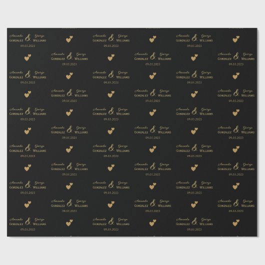 Huwelijk Gouden Harten Bruid en Bruidegom Namen, Z Cadeaupapier (Vlak)