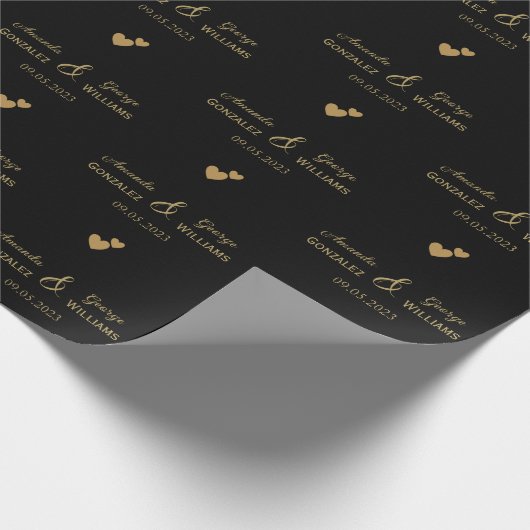 Huwelijk Gouden Harten Bruid en Bruidegom Namen, Z Cadeaupapier (Hoek)