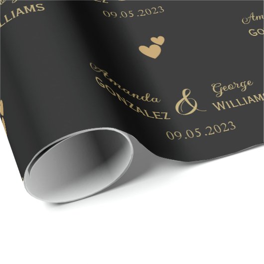 Huwelijk Gouden Harten Bruid en Bruidegom Namen, Z Cadeaupapier (Rol Hoek)