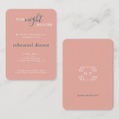 Huwelijk Groen Roze Monogram repetitie diner Informatiekaartje (Voorkant / Achterkant)