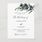 Huwelijk groenblijvende olijfbladeren eenvoudig sc uitnodiging briefkaart (Voorkant)