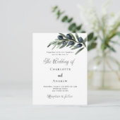 Huwelijk groenblijvende olijfbladeren eenvoudig sc uitnodiging briefkaart (Staand voorkant)
