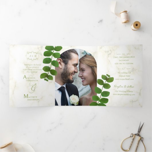 Huwelijk Groene Chic Uitnodiging (Binnen)