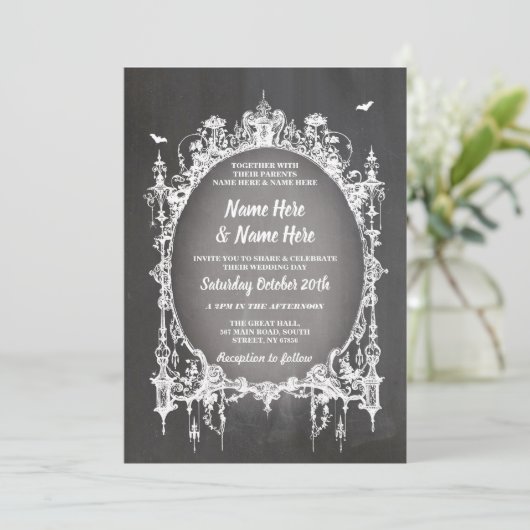 Huwelijk Halloween Horror Gothic Lijst Uitnodigen Kaart (Staand voorkant)