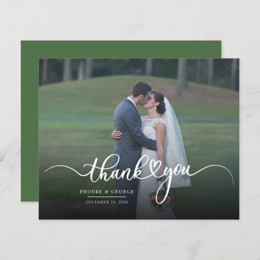 Huwelijk handgeschreven foto Dank u kaart (Voorkant / Achterkant)