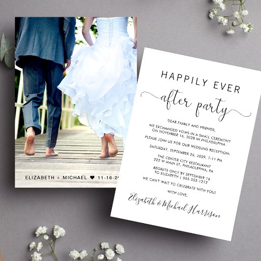 Huwelijk Happily Ever After Feest Foto Receptie Kaart