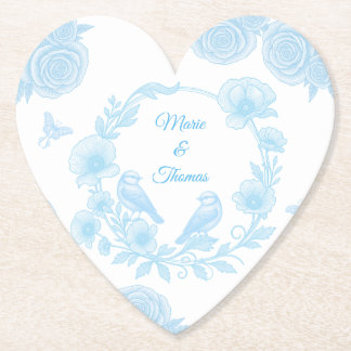 Huwelijk Hart 💙 Persoonlijke Namen Bloemen Kartonnen Onderzetters