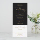 Huwelijk Heart Script Zwart en Goud All In One Kaart (Staand voorkant)