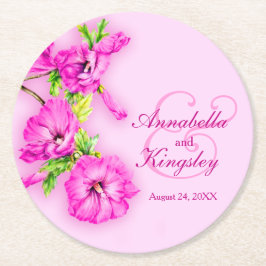 Huwelijk hibiscus roze waterverf papier onderzette ronde kartonnen onderzetter