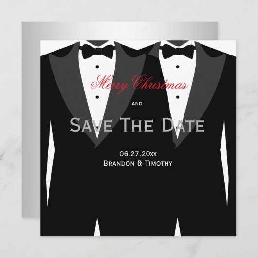 Huwelijk Homopaar Save The Date Kerstkaarten Rood (Voorkant / Achterkant)